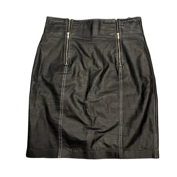 VTG Wilsons Leather Vintage Black Pencil‎ Skirt Contrast Stitch Zippers Womens