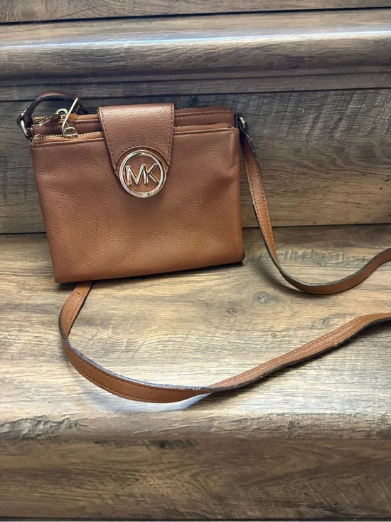 Michael Kors Brown Leather Crossbody Bag with Gold Logo