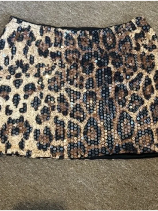 Amazon Sequined Leopard Print Midi Skirt in Black, Brown, Cream