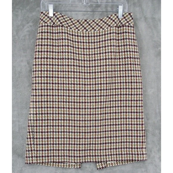 Talbots Skirt 8 Houndstooth Wool Blend Pencil Straight Preppy Academia Lined Zip