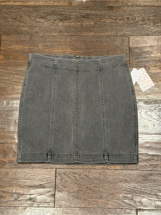 Free People Grey Panel-Stitched Denim Mini Skirt