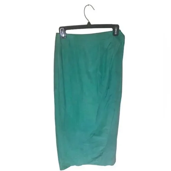 Vintage Vakko Suede Leather‎ Wrap Midi Skirt Green Size 8