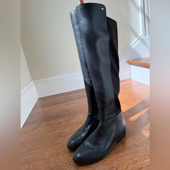 MICHAEL KORS Bromley Over Knee Black‎ Leather Tall Boots Stretch Equestrian 6.5