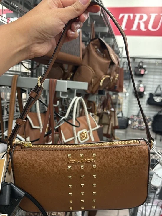 Michael Kors Brown Leather Studded Crossbody