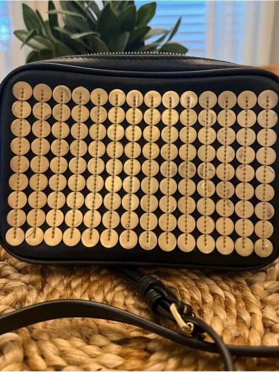 Michael Kors Black Crossbody Bag with Gold Stud Discs