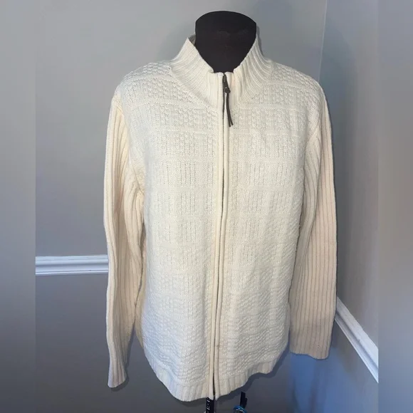 Jillian Jones Wool Cream Sweater Zipper Cardigan Ski Womens‎ XL
