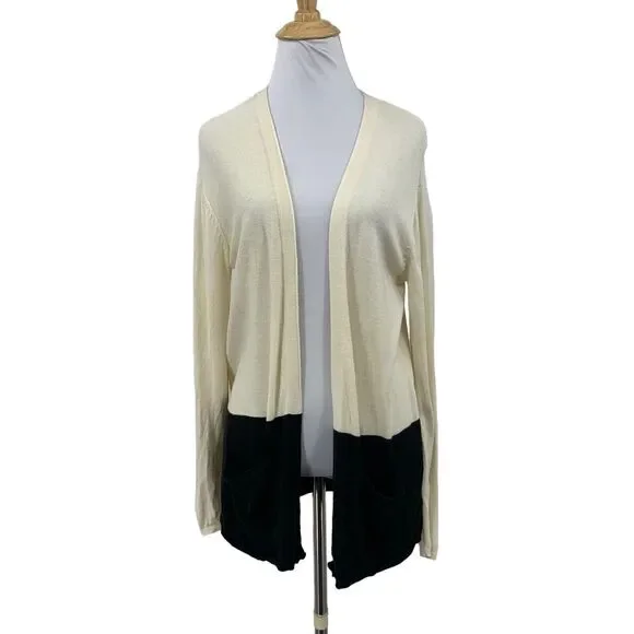 J.Jill Shawl Cardigan Womens XS Extra Small Cream Wool Blend Two Tone Open Front