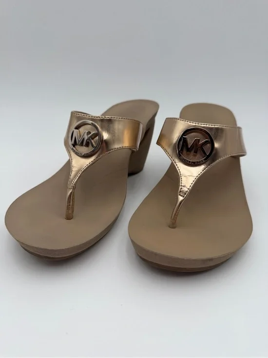 MICHAEL KORS Rose Gold Wedge Thong Sandals