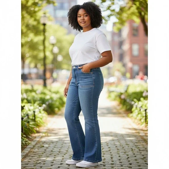 Michael Kors Wide Leg Jeans‎ 14 Blue Excellent High Rise Patch Pocket Denim