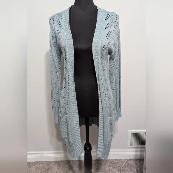 Hippie Rose Women's Light Blue Open Knit Cardigan Size Small