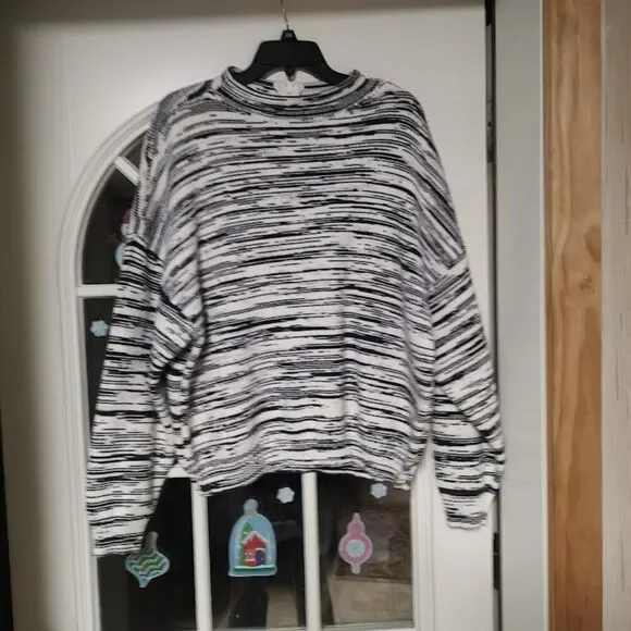 New Nine West Black White Funnel Neck Drop Shoulder Sweater Women's XXL