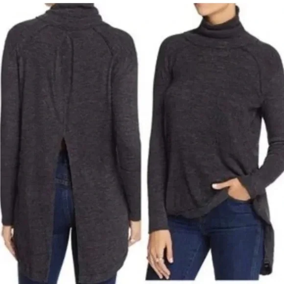 Free People Split Back Turtleneck black charcoal size M