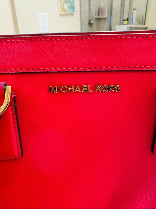 Michael Kors Bright Red Saffiano Tote with Gold Hardware