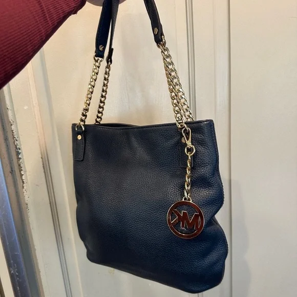 Michael Kors jet set Dark Blue Shoulder Bag with Gold Accents