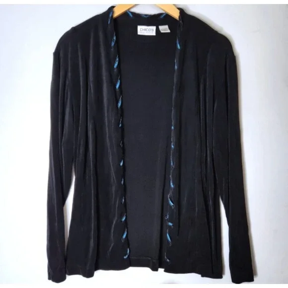 Chico's Travelers Slinky Open Front Cardigan Sweater Women's Size Large 12 Black