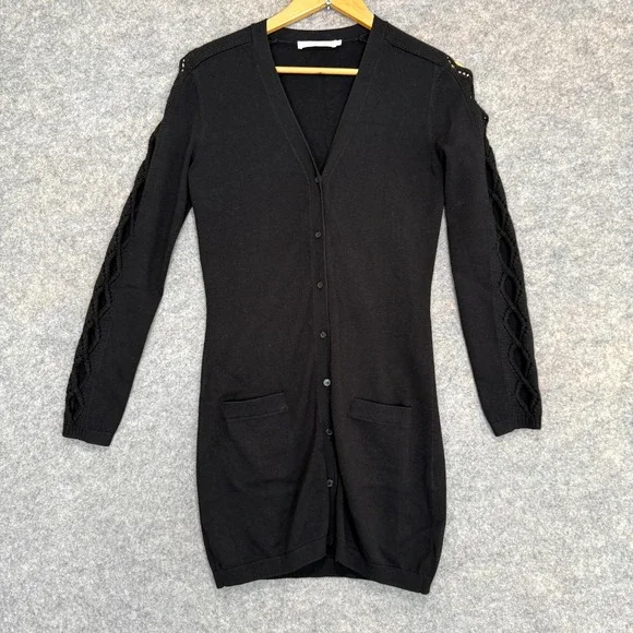 Anne Fontaine Rachel Long‎ Cardigan Sweater Womens Small (36) Wool Blend Black