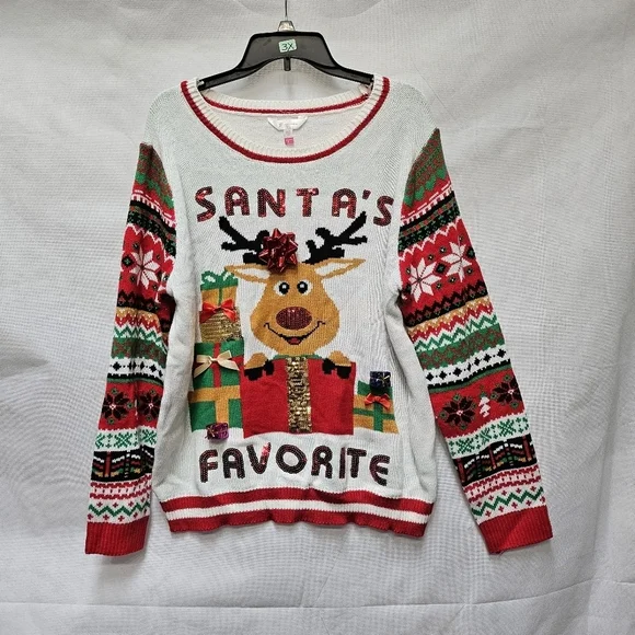 No Boundaries Santa's Favorite Red Sequin Ugly Sweater 100% Acrylic Sz XXXL
