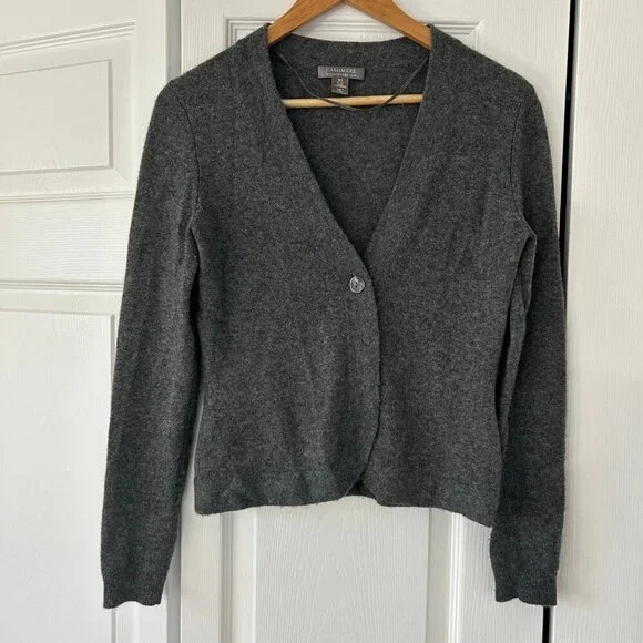 Charter Club 100% Cashmere Gray Cardigan Sweater XS 2-Ply Single Button