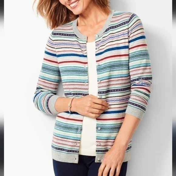 Lambs wool Blend Talbots Sweater Cardigan Collegiate Large Medium Modest