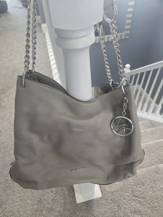 Michael Kors Gray Leather Chain-Handle Shoulder Bag With Dust Bag