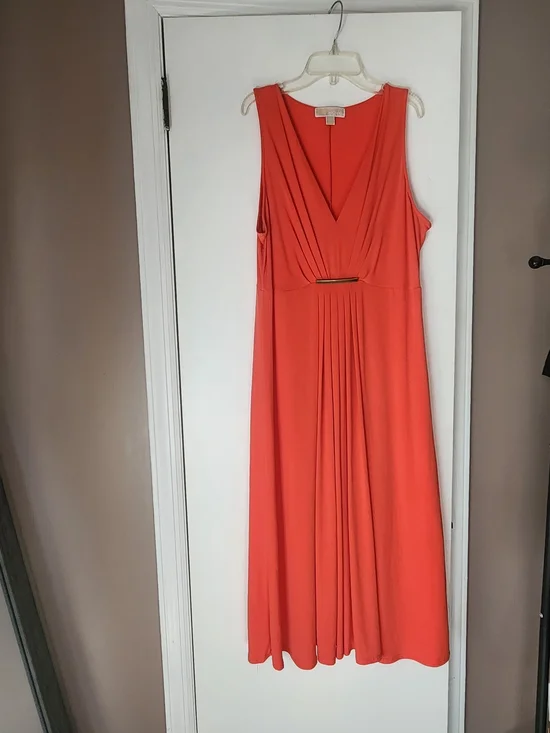 Michael Kors Sleeveless V-Neck Orange Maxi Dress