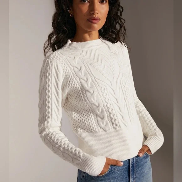 Favorite Daughter Esther Cable Knit Crop Crewneck Sweater Ivory Women’s Small