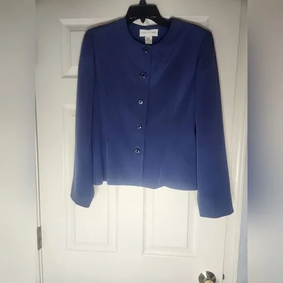 Casual Corner 10 BerryBlue 100% SILK Lined Lslv Buttons Up Women Blazer Cardigan