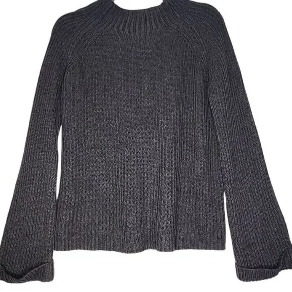 Honey Bella Womans Gray Chunky‎ Knit pullover Sweater Small Wide Cuffed Sleeves