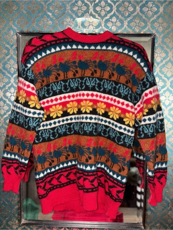 Vintage Turkey Fair Isle Sweater Red Lodge Cabin Grandma Knit Medium wool nwot!