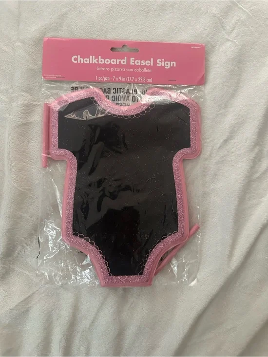Chalkboard Easel Sign Kids Onesie Shape - Pink