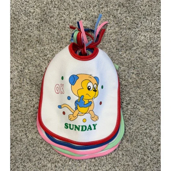 Days of‎ the Week Bib Set Kids OS Multi Fair Vintage Style Animal 7pk