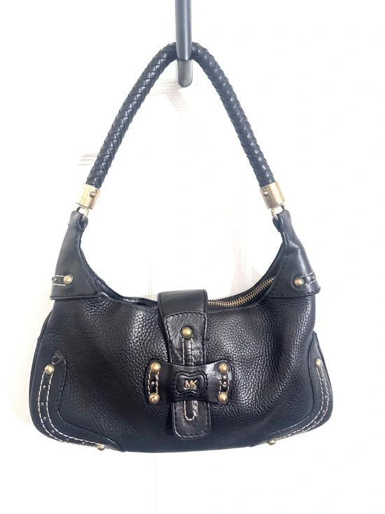 Vintage Y2K Michael Kors Black Pebbled Leather Braided Handle Shoulder Bag