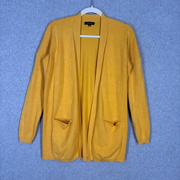 Verve Ami Cardigan‎ Sweater Small Mustard Open Pockets Lounge Comfy Soft Thin