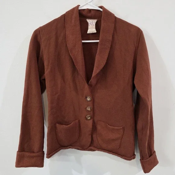 Poetic Justice Womens Button‎ Up Organic Cotton Cardigan Xs Orange Sustainable