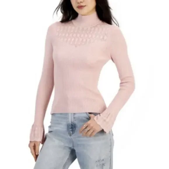 Hooked Up by IOT Womens Ribbed Knit Sweater Pink Size M NWT