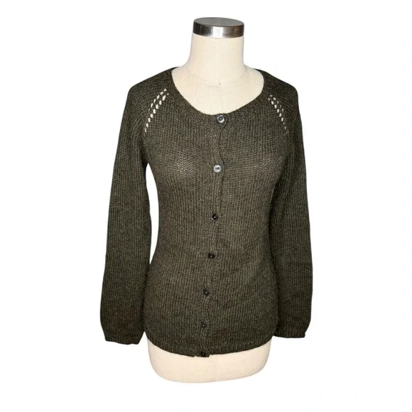 DOSA Olive Green Alpaca Hand Knit Button Front Cardigan Sweater Women's‎ Size 3