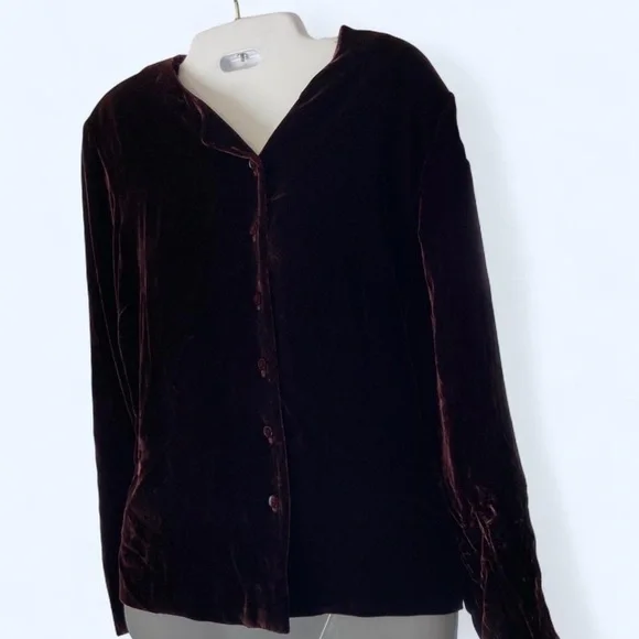Jones New York Elegant Burgundy Velvet Button-Up Cardigan 14p