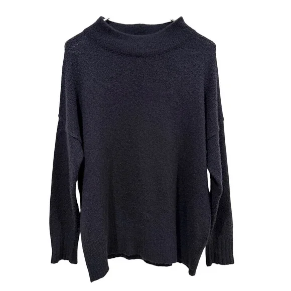 360 Cashmere Monica Sweater Navy Blue 100% Cashmere Mock Neck Ladder Back Small‎