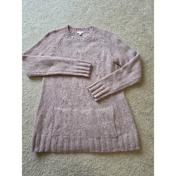 Pure Jill J. Jill Womens S Tall Mauve Pink Wool Blend Cable Knit Pocket Sweater