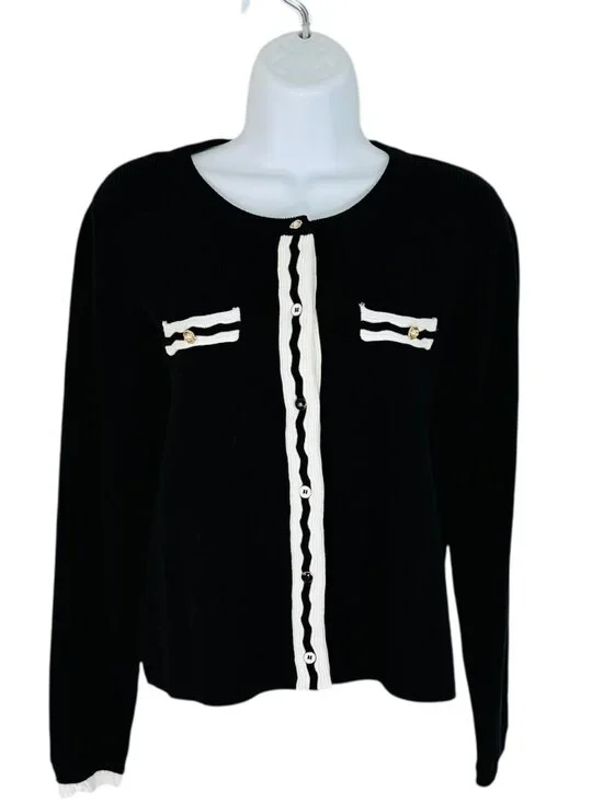 Elie Tahari Women's Size L Feminine Noir White Lady Cardigan Sweater NEW