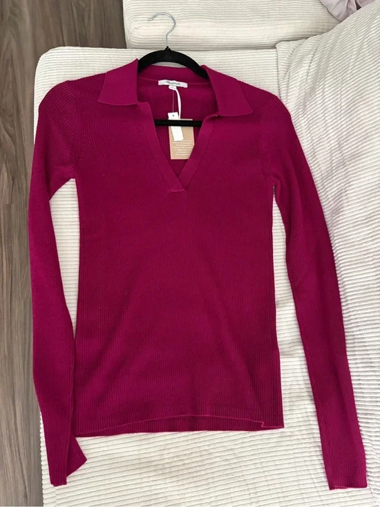 Madewell Autumn Fuchsia Johnny-Collar Merino-Silk Sweater
