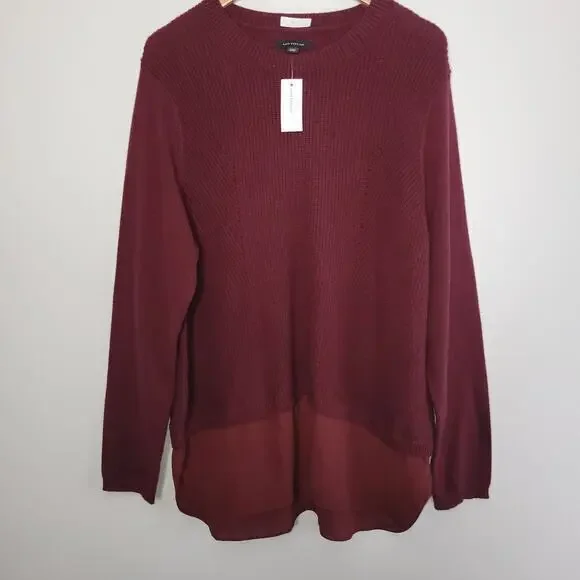 Ann Taylor Sweater Womens Pull Over Wool Blend Mixed‎ Media Burgundy 2XL