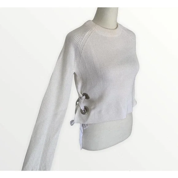 Uniq White Criss Cross Lace-Up Sweater Size S/M