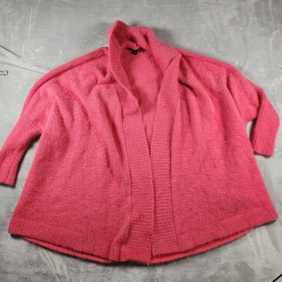 Boston Proper XS/S Pink Fuzzy Eyelash Knit Cardigan Sweater Plush Relaxed Dolman