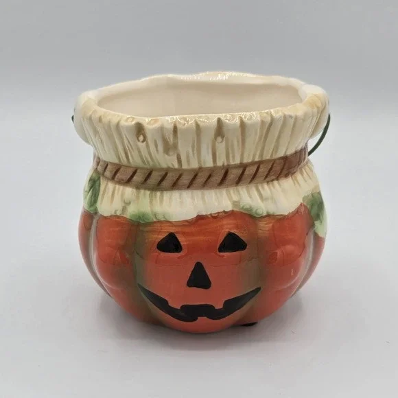 Vtg Greenbrier Halloween Jack O Lantern Pumpkin Scarecrow Candy Bowl Ghosts‎