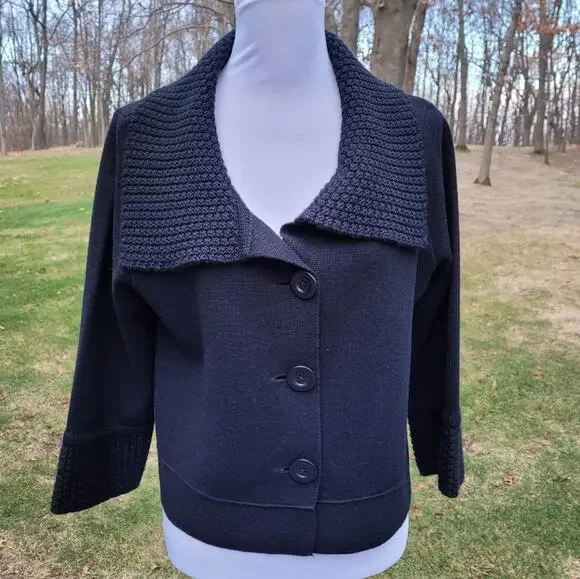 CAbi Black Jackie O Cropped Wool Blend Cardigan style #502 size Medium