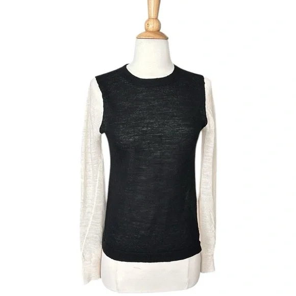 A.L.C. Lightweight Wool Sweater Black Cream Color Block Layer Neutral Size Small