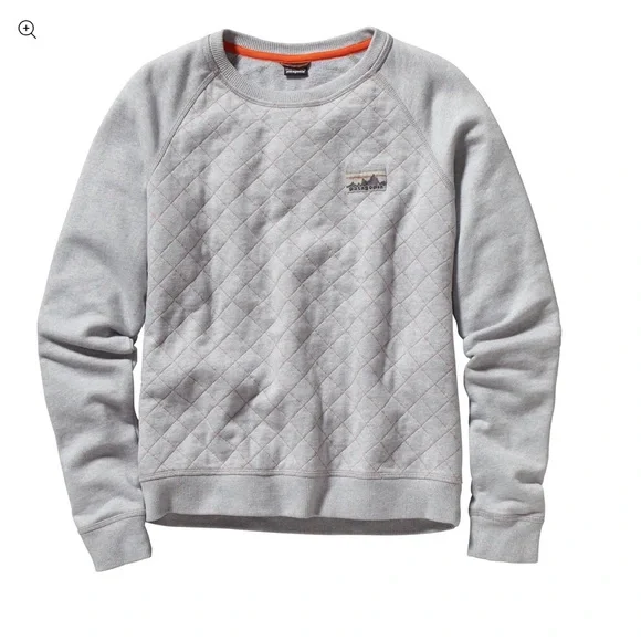 Patagonia Reclaimed Cotton Crew Feather Grey Orange Stitching Womens Medium