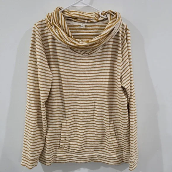 J Crew Womens Cowl Neck Sweater Size Large Striped Pocket Beach‎ Casual