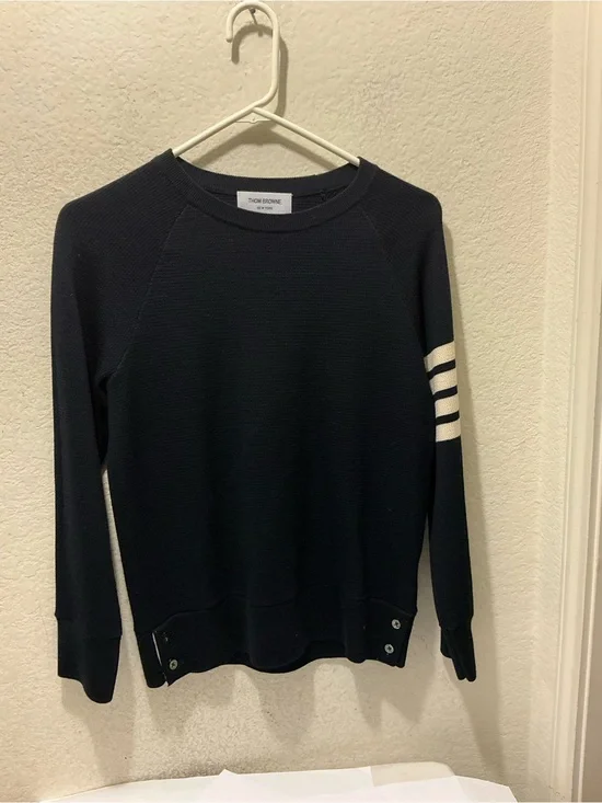 Thom Browne 4- Bar stripe Dark Navy Crewneck Knit Sweater size 40